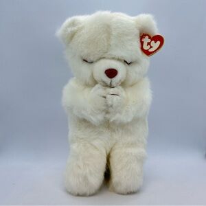 1995 Ty Faith Teddy Bear Plush Toy Praying Kneeling Down White Brown Nose 11 In.